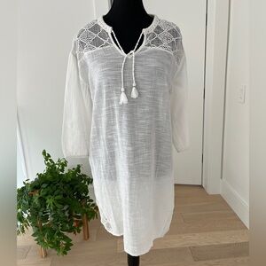 MELISSA NEPTON Roya Boho Chic Oversize Mini Dress Cotton Tassel Sheer Coverup